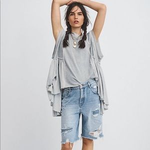 FP “DANNY”  Oversized Raw Hem Pullover Tunic in Doe